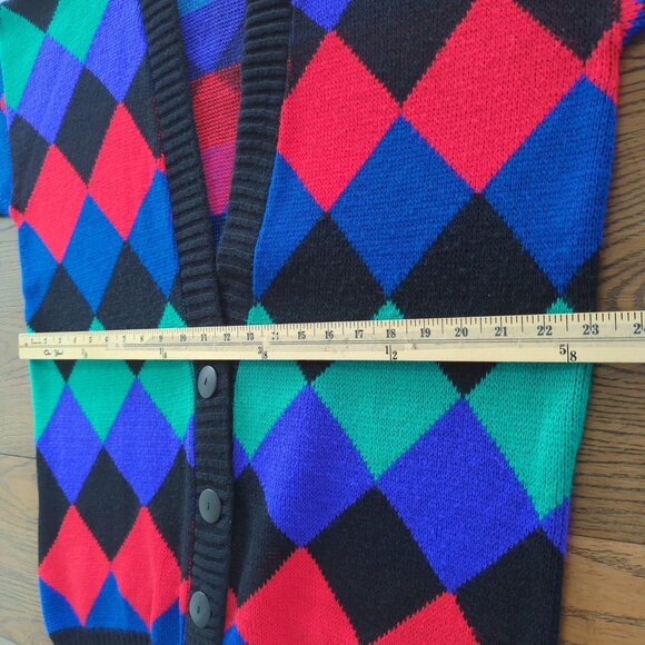 Vintage ADELE knitwear long sleeve colorful diamond print Cardigan Sweater‎ L XL - Picture 9 of 14
